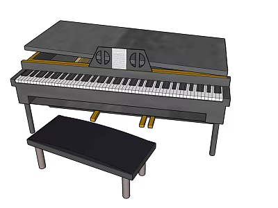 Quality Musical Instruments and Art Supplies Including Piano and Bench 3d model