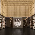 Luxury Tobacco And Alcohol Store Interior With Wooden Walls Circular Artwork Shelves On Both Sides