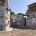 Traditional Multi Story Old Buildings With Climbing Plants Stone Steps And Purple Flowers Area