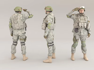 Man in Military Uniform Saluting Displayed from Back Side and Front Angles 3d model