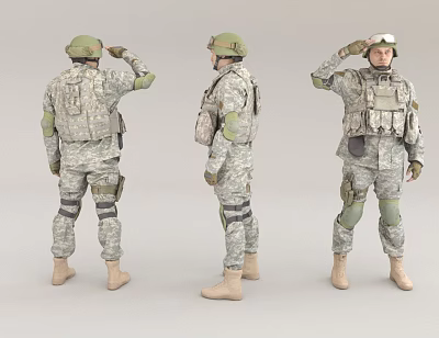 Man in Military Uniform Saluting Displayed from Back Side and Front Angles 3d model