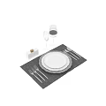 Dining Table Setting With Stacked Plates Wine Glasses Salt Pepper Shakers Utensils And Gray Placemat