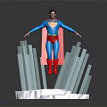 Superman Character With Red Cape Standing On Platform With Transparent Pillars And Gray Background
