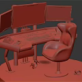 Futuristic Work Desk with Multiple Monitors Black Chair and Control Panel on Metallic Surface 3d model