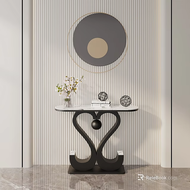Modern Stylish Console Table Interior With Marble Top And Circular Wall Decor 3d model