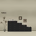 Poliform Black Console Cabinet with Multiple Drawers Decorative Items Plant and Wall Art