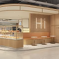 Warm Dessert Shop Interior With Wooden Display Cases Counter And Menu Boards