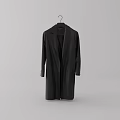 Simple Black Long Coat Hanging On Hanger Against Plain Gray Background 3d model
