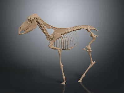 Detailed Full Body Horse Skeleton Anatomical Model Display On Gray Background 3d model