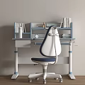 Adjustable Blue White Kids Desk with Bookshelf Books Clock and Ergonomic Chair for Study