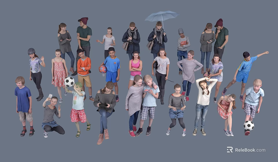 Group of People in Various Poses With Different Clothing and Diverse Activities 3d model 