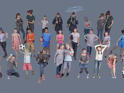 Group of People in Various Poses With Different Clothing and Diverse Activities 3d model