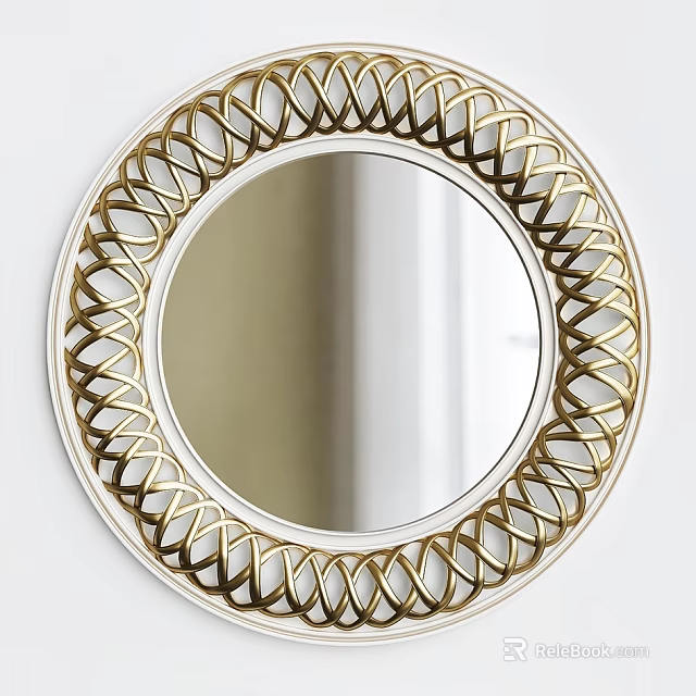 Round Gold Mirror With Intricate Woven Frame For Modern Home Interior 3d model 