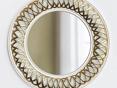 Round Gold Mirror With Intricate Woven Frame For Modern Home Interior 3d model