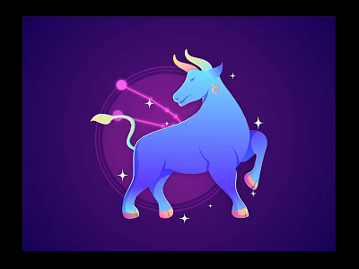 Blue Zodiac Bull Illustration With Purple Background And Stars 3d model