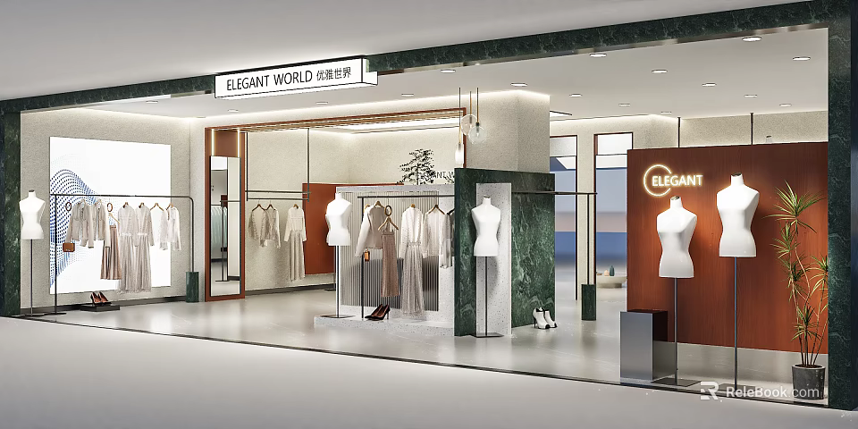 Elegant Korean Clothing Store Interior With Window Displays And Mannequins 3d model 