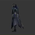 Fantasy Character In Blue Cloak With Mythical Bird Inspired Crown And Armor