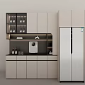 Modern Sideboard With Storage Cabinets Glass Doors And Double Door Fridge