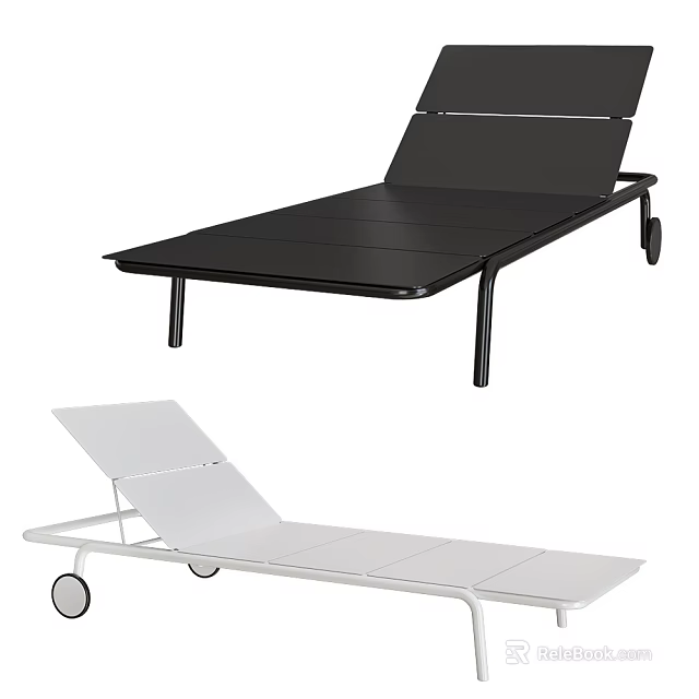 Sleek Modern Lounge Chair With Adjustable Backrest Black White Metal Frame And Wheels 3d model 