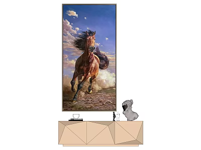 Stunning Animal Painting of Running Horse in Sky with Clouds for Home Wall Decor 3d model