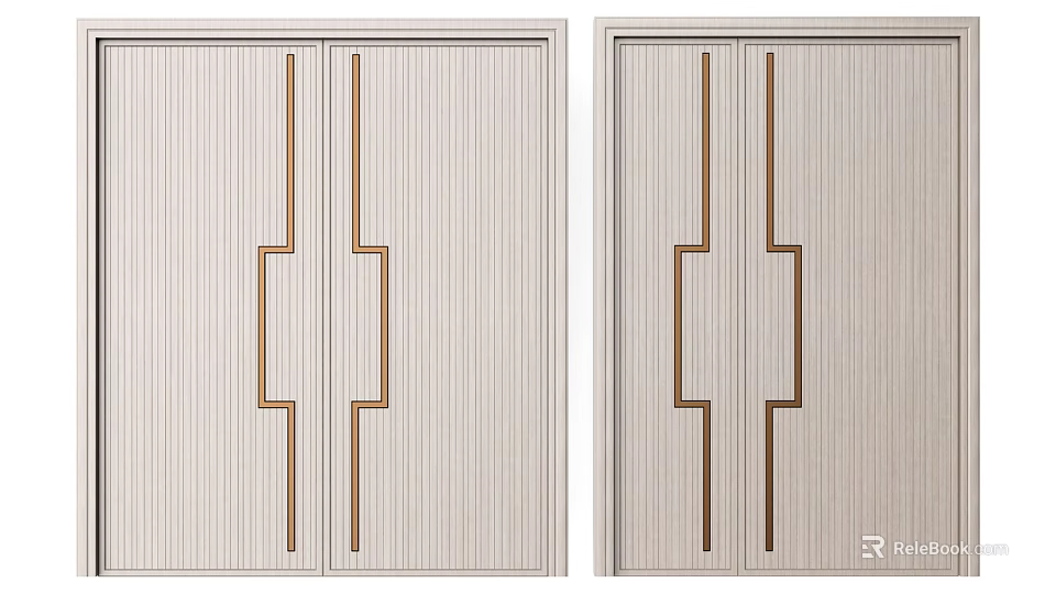 Stylish Double Doors Design With Vertical Panel And Gold Metal Handle 3d model 