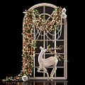 Elegant Decorative Ornament Set with Golden Arch Wreath String Lights Chains and Silver Deer 3d model
