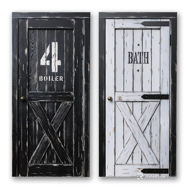 Shower Sauna Bathroom Design With Bath And Boiler Door Signs And Wooden Cross Doors 3d model 