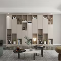 Modern Living Room Bookcase Design With Open Shelves And Decorative Plants