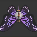 Purple Butterfly with Pink Spots Flying with Spread Wings against Dark Background