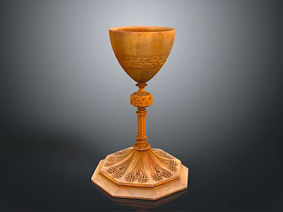 Elegant Golden Home Decor Chalice With Intricate Carved Patterns And Octagonal Base 3d model