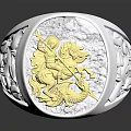 Exquisite Silver And Gold Ring With Diamonds Inlaid Center And Engraved Floral Patterns