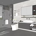 Modern Bathroom Interior Design With Large Mirror Double Vanity Wall Mounted Toilet And Shower Area