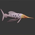 Unique Ornamental Fish With White Body Purple Patterns Yellow Head Red Flame Design