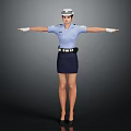 Female Traffic Police Officer in Blue Uniform With Extended Arms Against Dark Background