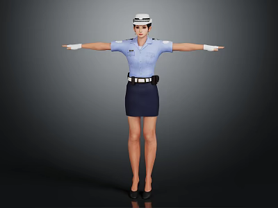 Female Traffic Police Officer in Blue Uniform With Extended Arms Against Dark Background 3d model