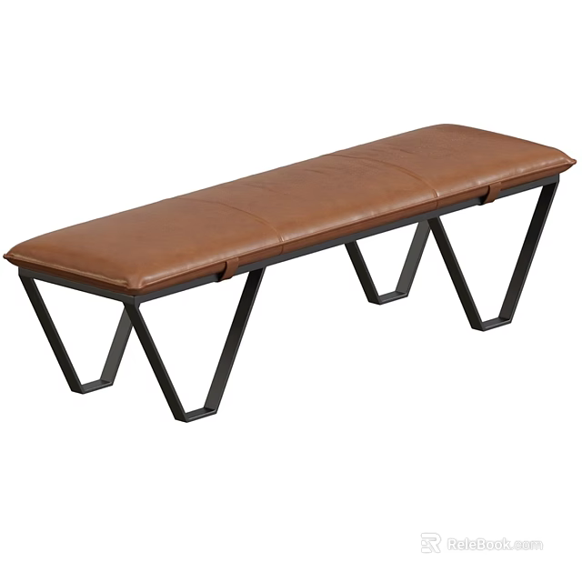 Brown Leather Double Sofa With Black Geometric Metal Legs Modern Style 3d model 