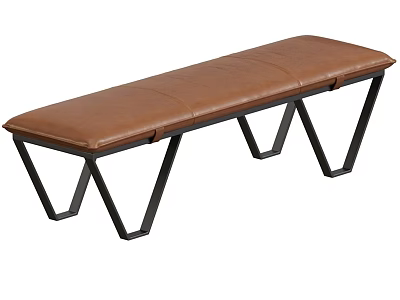 Brown Leather Double Sofa With Black Geometric Metal Legs Modern Style 3d model