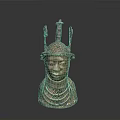 Intricate Bronze Sculpture Carving With Decorative Head Ornament And Neck Rings