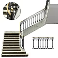 Marble Staircase With Greek Key Pattern Wrought Iron Railing And Golden Handrail Design