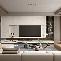 Modern Living Room Interior Design With Light Sofa Wooden TV Wall And Coffee Table