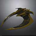 Futuristic Cosmic Spacecraft With Gold Navy Blue Design Streamlined Wings And Intricate Patterns