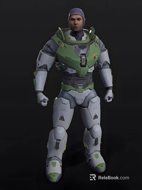 Futuristic Green and Gray Mech Suit Design for Game Movie Character with Tech Details 3d model 