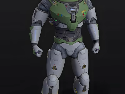 Futuristic Green and Gray Mech Suit Design for Game Movie Character with Tech Details 3d model