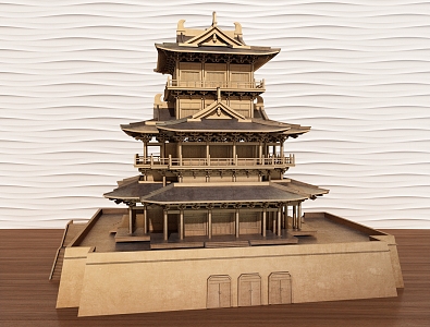 Chinese-style ornaments sutra depository sand table 3d model