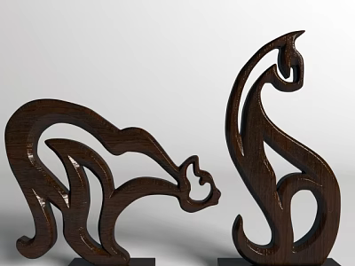 Wooden Decorative Ornament Set With Abstract Animal Cat Sculptures For Home Decoration 3d model