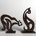 Wooden Decorative Ornament Set With Abstract Animal Cat Sculptures For Home Decoration