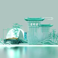 Chinese Style Pavilion Scene With Bamboo Scrolls Wave Patterns And Yujiaochun Theme 3d model