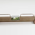 Modern Wooden Landscape Seat With Metal Armrests And Integrated Green Plants