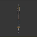 Ornate Battle Axe Weapon With Red Gemstone Wooden Handle And Metal Blade