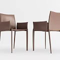 Modern Brown Leather Dining Chairs With Sleek Backrest And Armrest Design 3d model